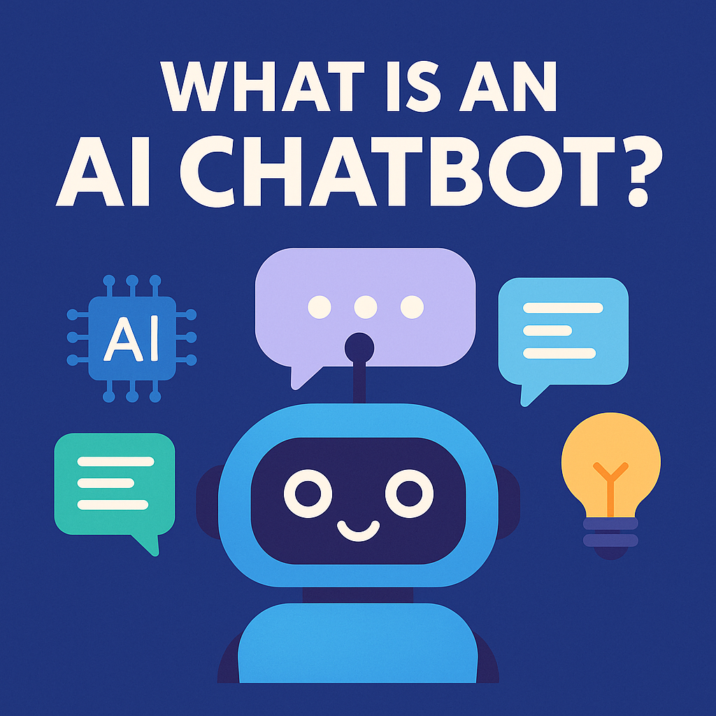 AI Chatbots 2 Illustration showing how an AI chatbot interacts with a user through text, powered by language models and NLP.