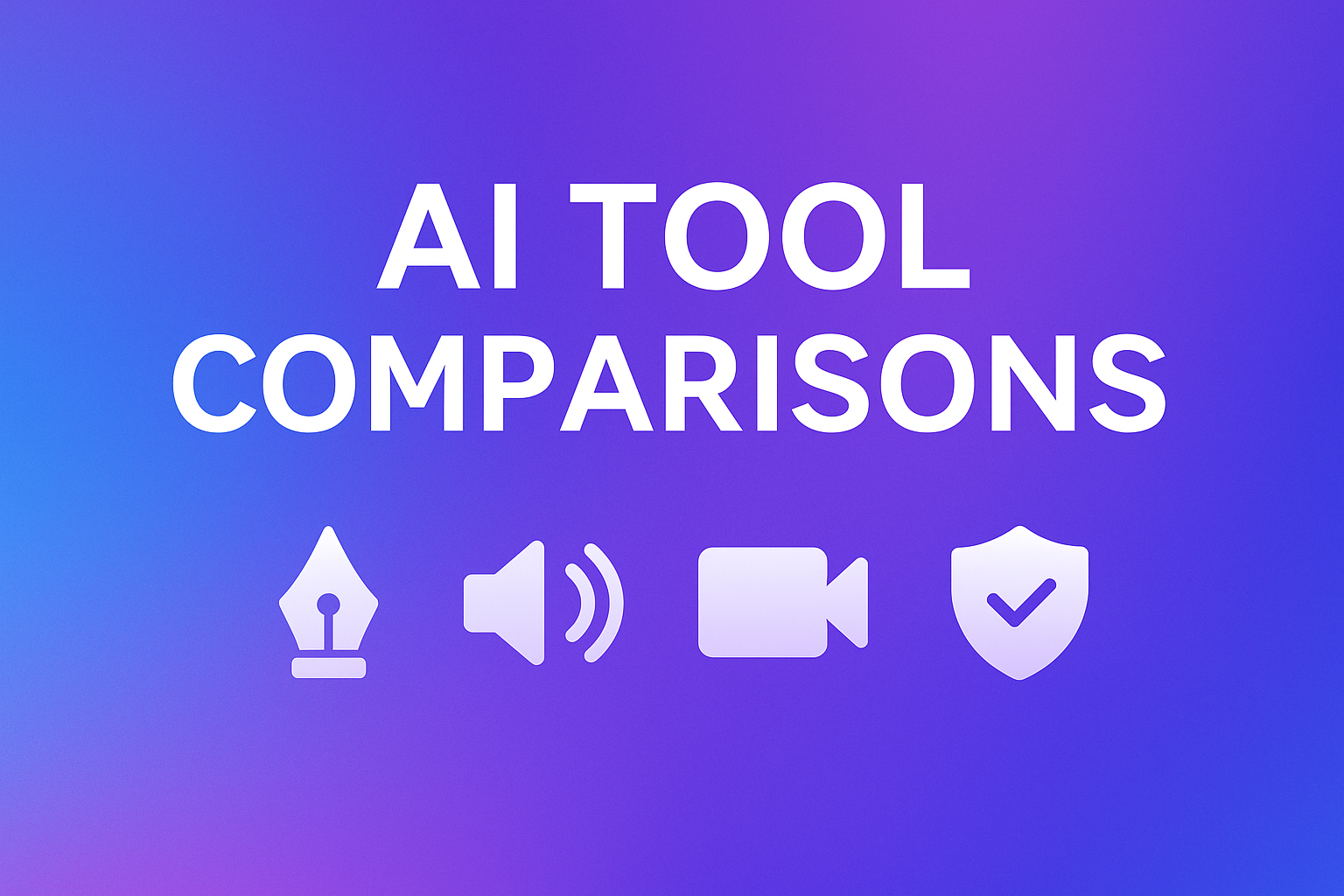 AI Tool Comparisons 1 A digital graphic design banner titled 'AI Tool Comparisons' on a blue-purple gradient with icons representing writing, chat, and productivity tools.