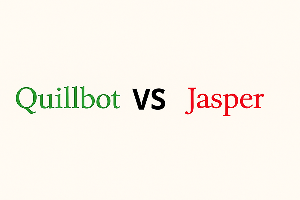 Quillbot vs Jasper comparison cover image with green and red themed design