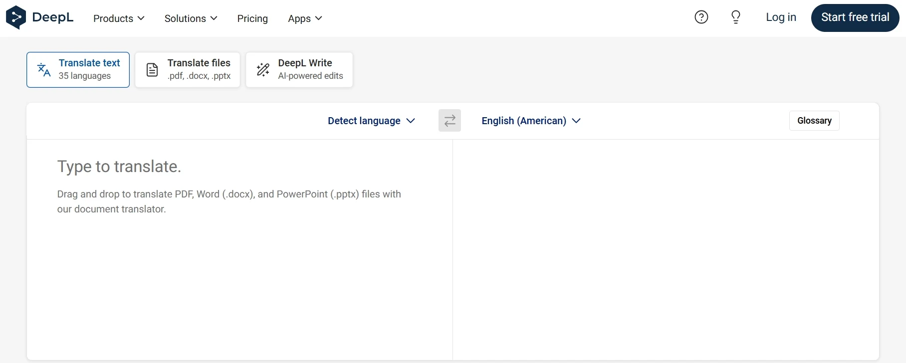DeepL 2 DeepL translation interface with document upload and multi-language output