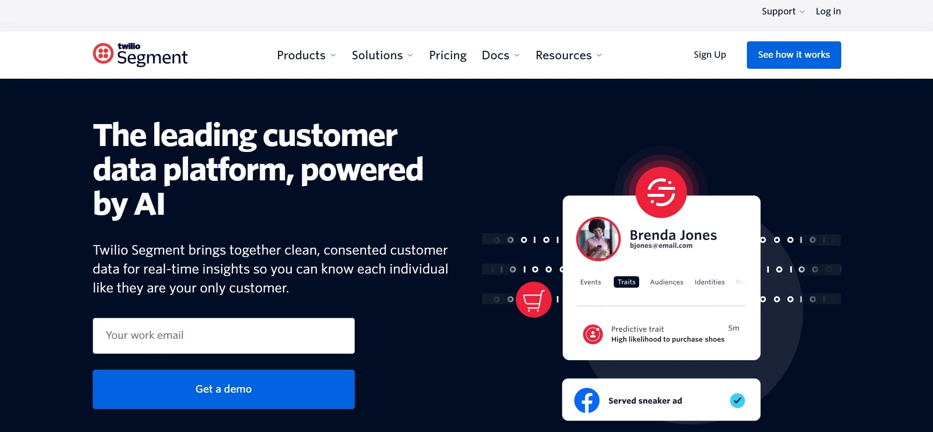 Segment UI showing customer data flows and cohort builder