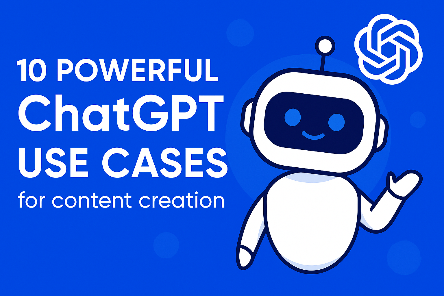 Chatgpt Tool 1 A 2D digital graphic design features a promotional banner titled '10 ChatGPT Use Cases for Content Creators' with AI icons, writing symbols, and a purple-blue gradient background.