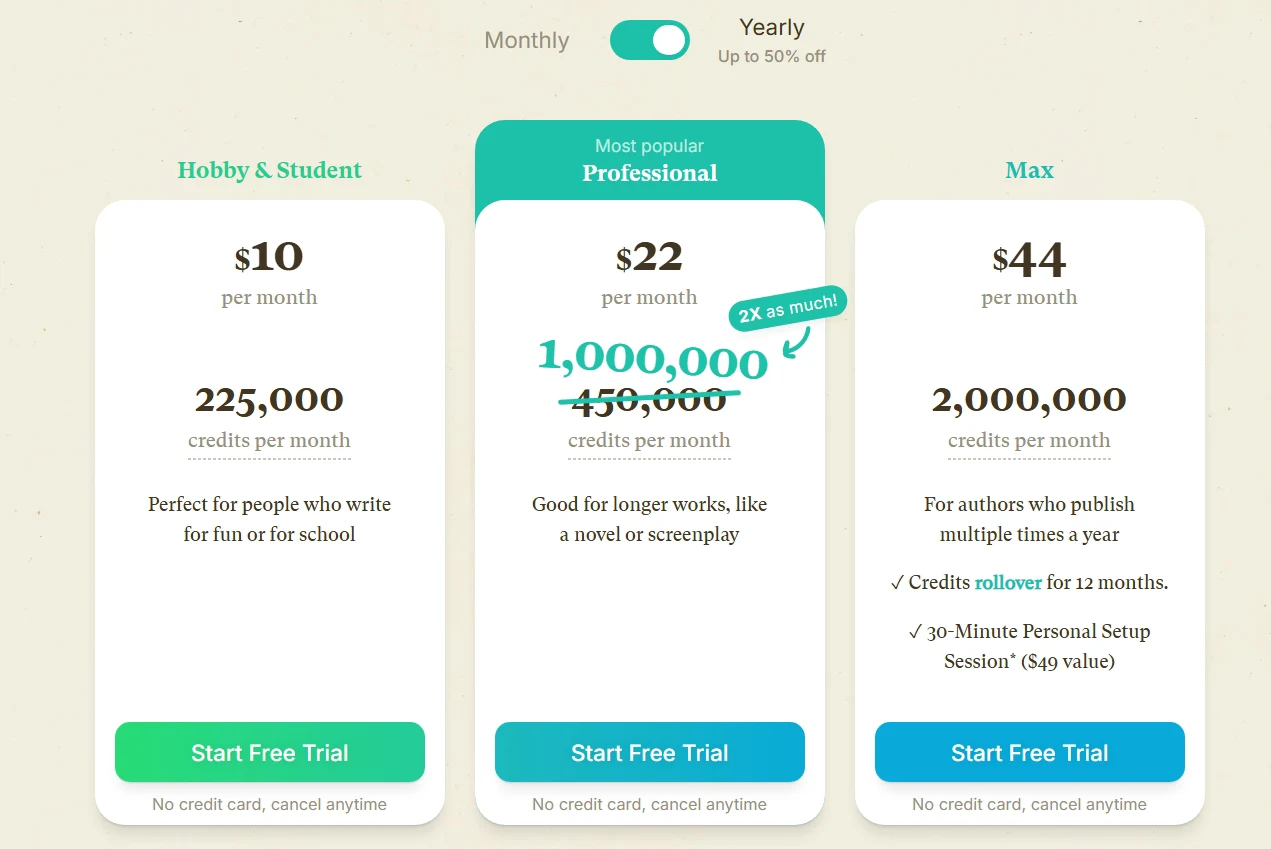 Sudowrite 2 Sudowrite Pricing Plans Screenshot