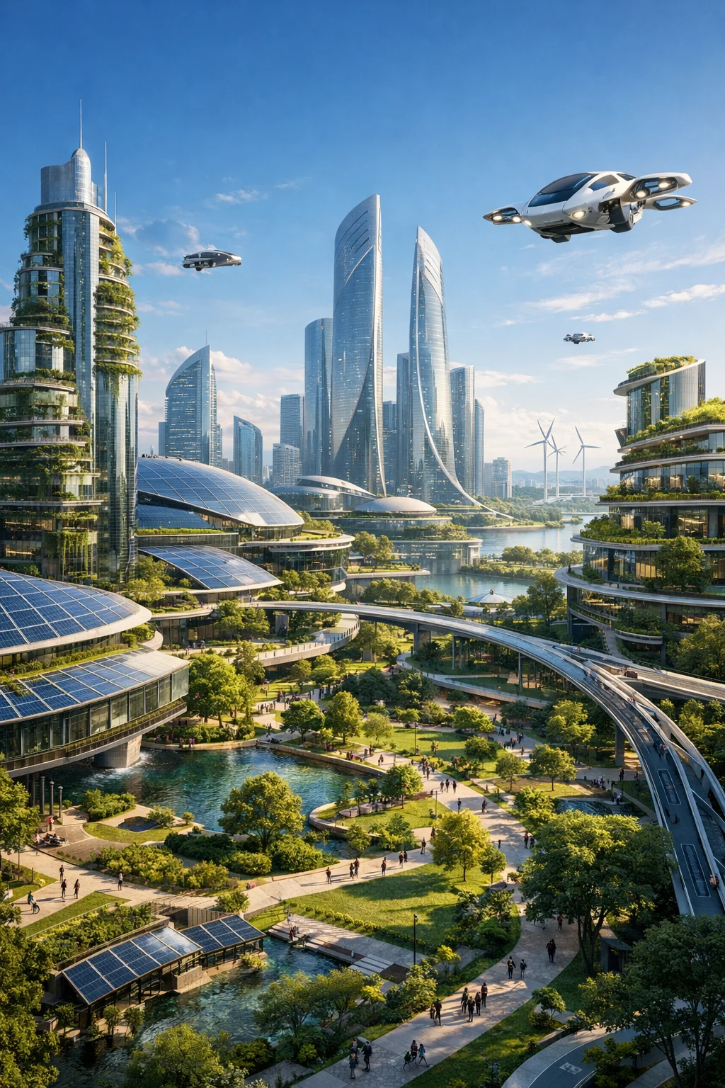 DALL·E text to image generation example showing a futuristic sustainable city