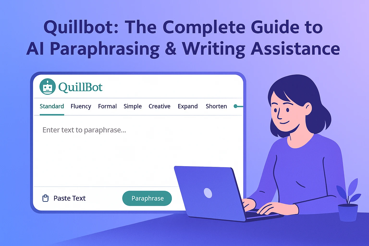 Quillbot Paraphrasing Tool 1 Illustration of Quillbot's AI paraphrasing tool with multiple rewriting modes and user interface elements, designed for students, bloggers, and professionals