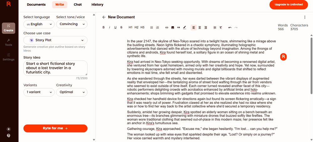 Rytr Review 5 A Short Fictional Story by Rytr