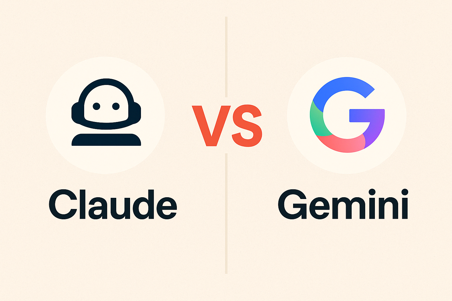 Comparison cover image featuring Claude and Gemini logos with a bold VS in the center, representing a side-by-side AI chatbot comparison.